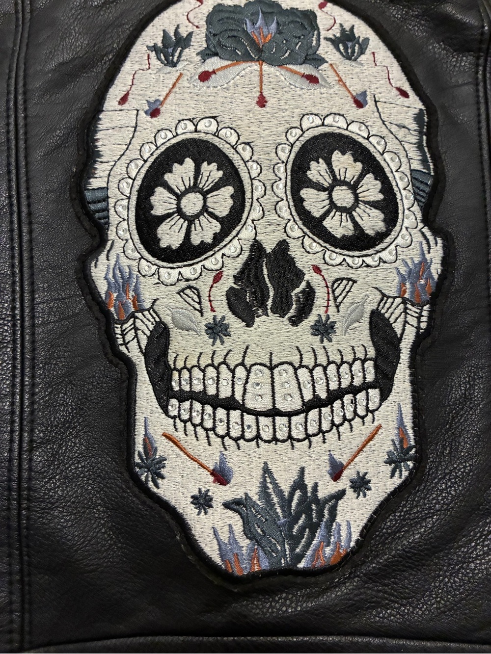 ZARA Studded Faux leather biker black jacket with skull decal women’s Medium - Picture 7 of 16